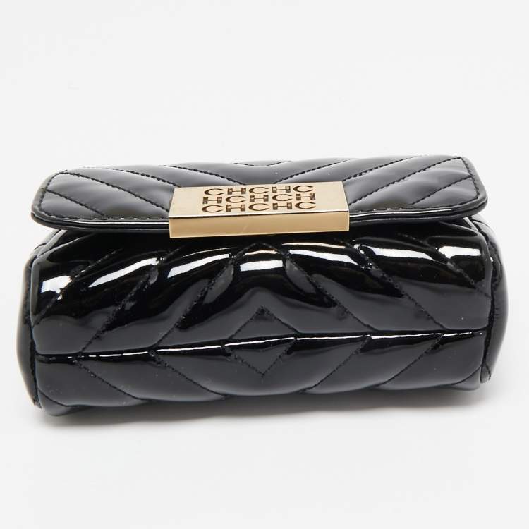 Pre Owned Carolina Herrera Black Chevron Patent Leather Mini Bimba Chain Bag