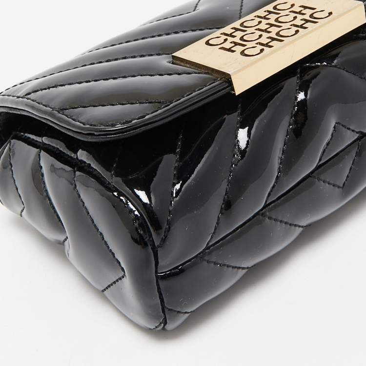 Pre Owned Carolina Herrera Black Chevron Patent Leather Mini Bimba Chain Bag