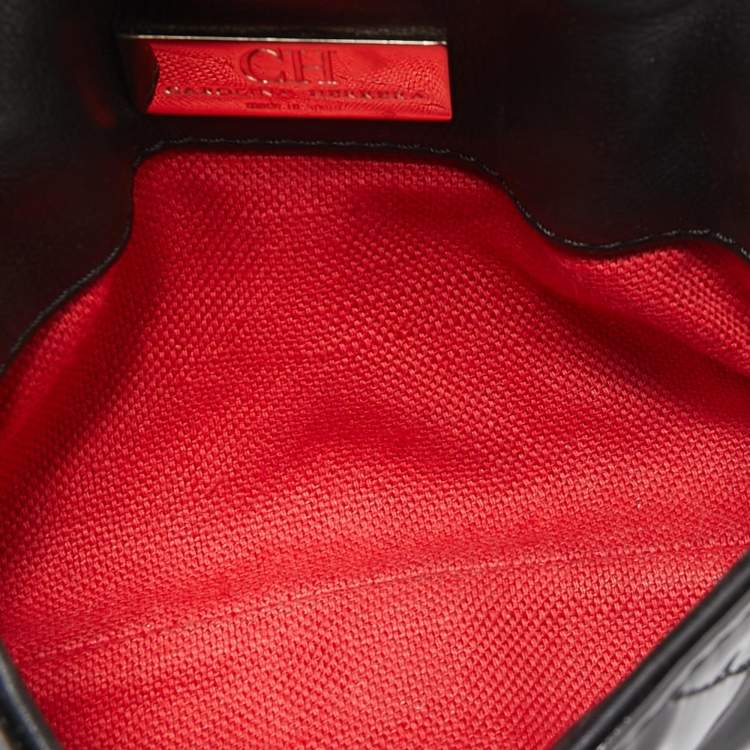 Pre Owned Carolina Herrera Black Chevron Patent Leather Mini Bimba Chain Bag