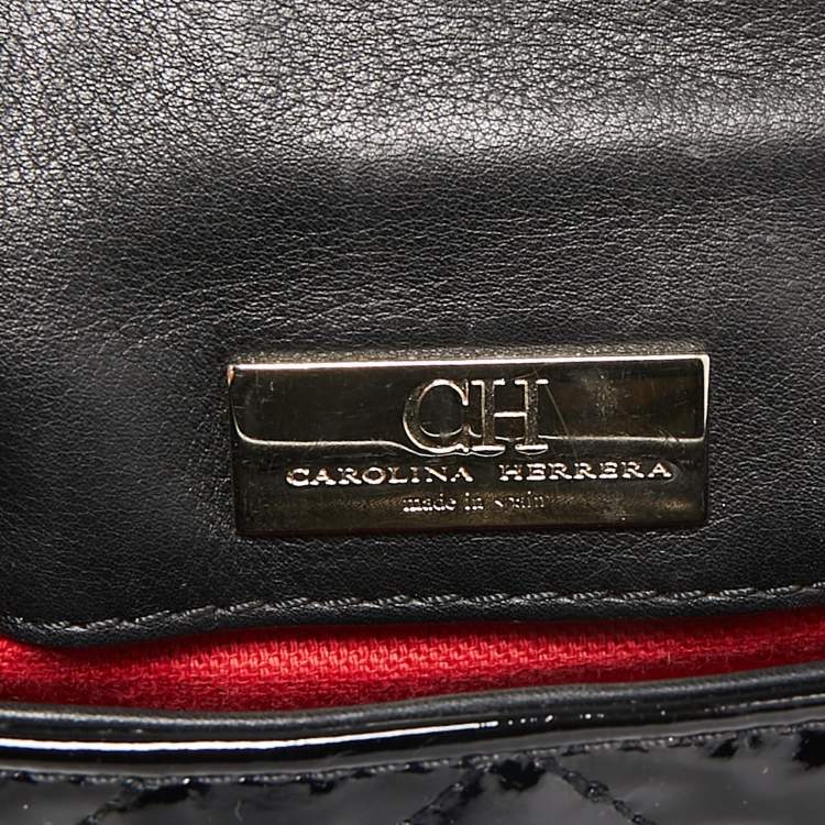 Pre Owned Carolina Herrera Black Chevron Patent Leather Mini Bimba Chain Bag