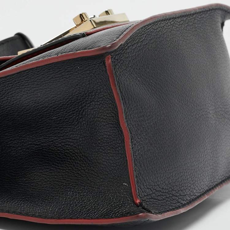 Pre Owned Carolina Herrera Black Embossed Leather Pushlock Flap Top Handle Bag