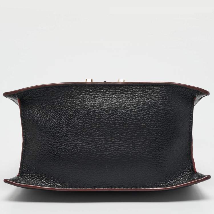 Pre Owned Carolina Herrera Black Embossed Leather Pushlock Flap Top Handle Bag
