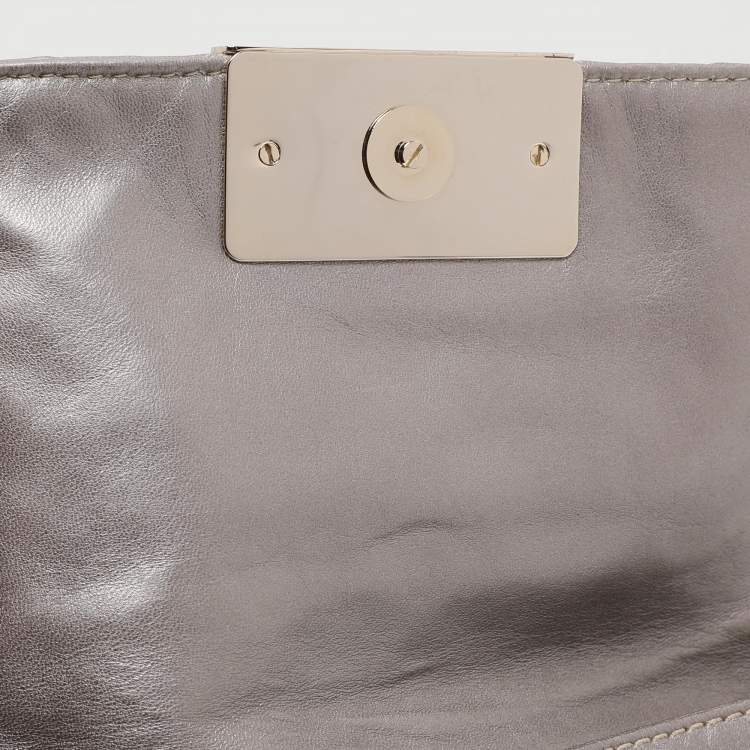 Pre Owned Carolina Herrera Grey Leather Pouch Clutch
