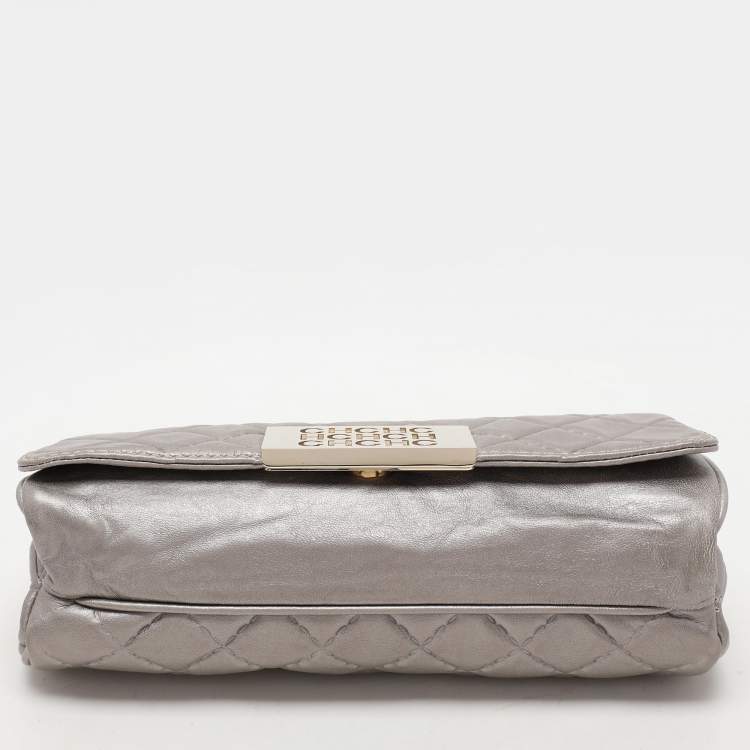 Pre Owned Carolina Herrera Grey Leather Pouch Clutch