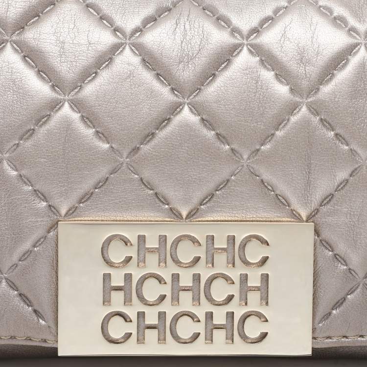 Pre Owned Carolina Herrera Grey Leather Pouch Clutch
