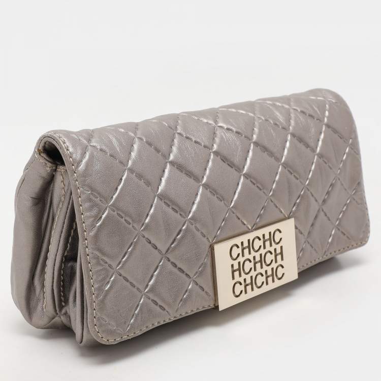 Pre Owned Carolina Herrera Grey Leather Pouch Clutch