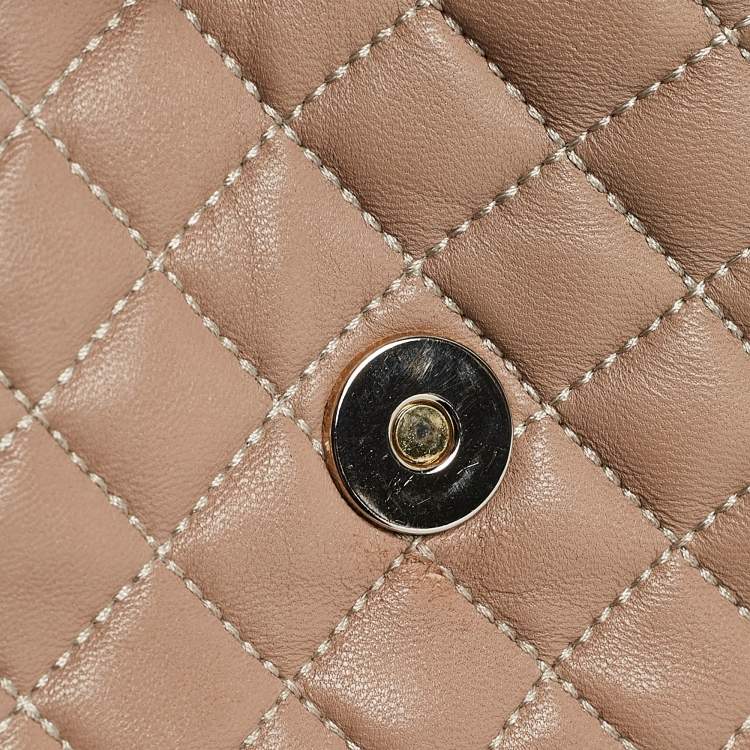 Pre Owned Carolina Herrera Beige Quilted Leather Flap Chain Crossbody Bag