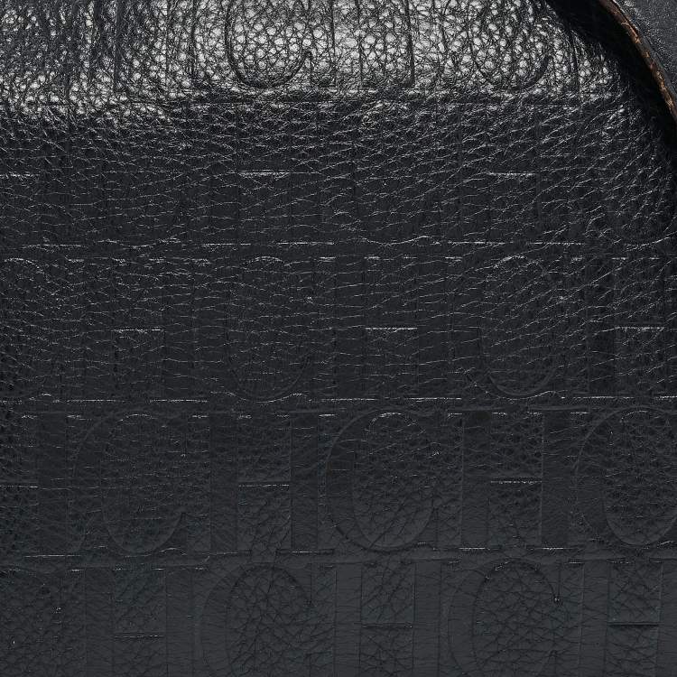 Pre Owned Carolina Herrera Navy Blue Monogram Embossed Leather Chain Shoulder Bag