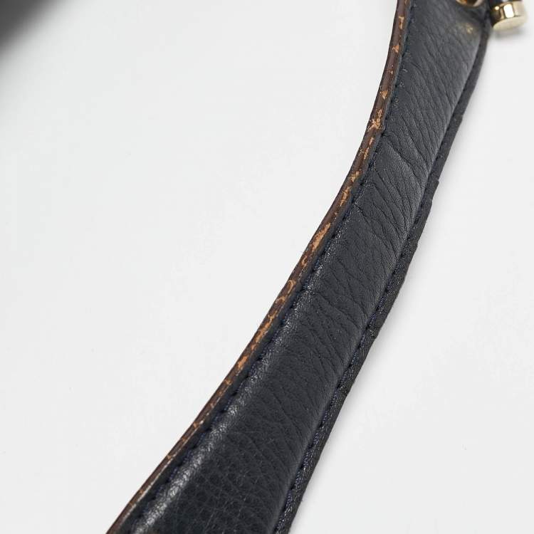 Pre Owned Carolina Herrera Navy Blue Monogram Embossed Leather Chain Shoulder Bag