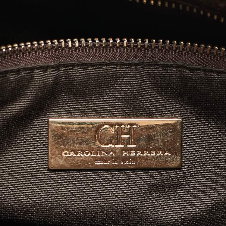 Pre Owned Carolina Herrera Navy Blue Monogram Embossed Leather Chain Shoulder Bag