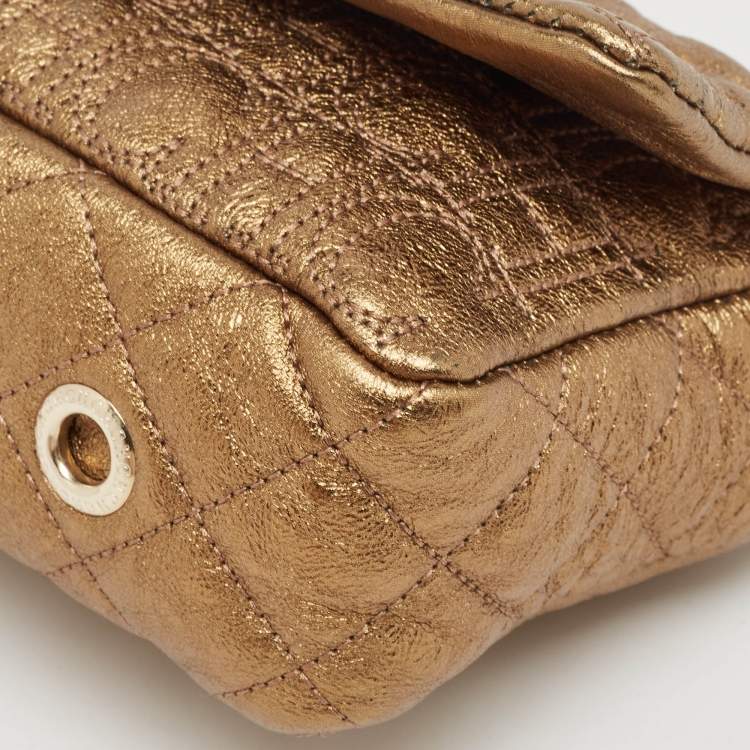 Pre Owned Carolina Herrera Gold Logo Embossed Leather Embellished Shoulder Bag
