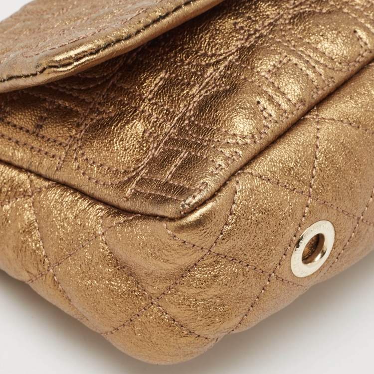 Pre Owned Carolina Herrera Gold Logo Embossed Leather Embellished Shoulder Bag