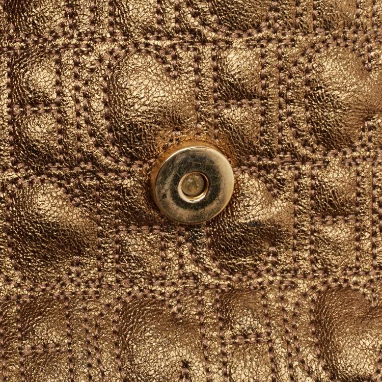 Pre Owned Carolina Herrera Gold Logo Embossed Leather Embellished Shoulder Bag