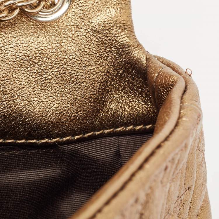 Pre Owned Carolina Herrera Gold Logo Embossed Leather Embellished Shoulder Bag