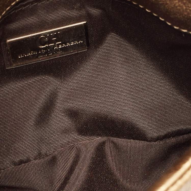 Pre Owned Carolina Herrera Gold Logo Embossed Leather Embellished Shoulder Bag