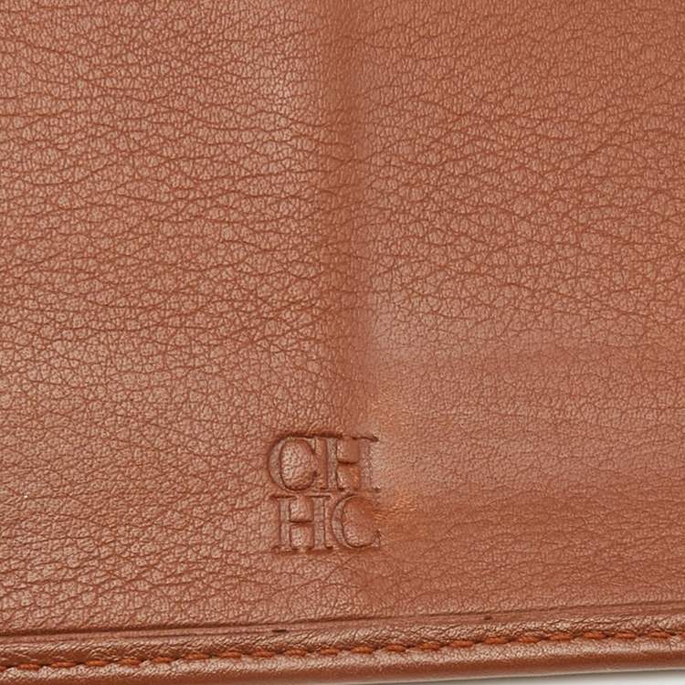 Pre Owned Carolina Herrera Brown/Gold Leather Lasercut Flap Continental Wallet