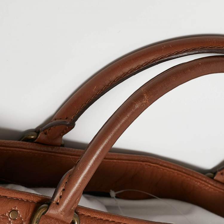 Pre Owned Carolina Herrera Brown Quilted Leather Studded Logo Tote