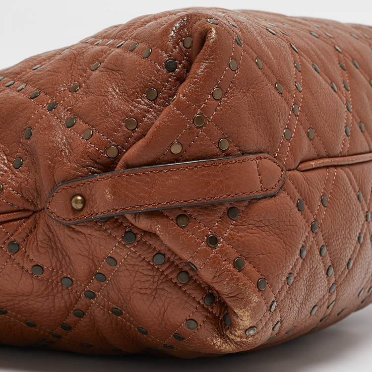 Pre Owned Carolina Herrera Brown Quilted Leather Studded Logo Tote