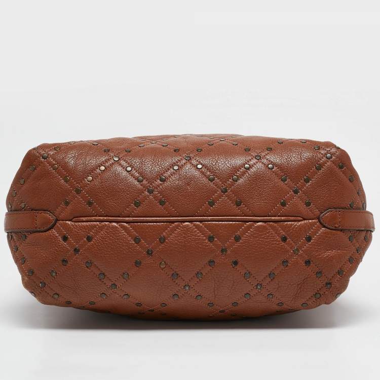 Pre Owned Carolina Herrera Brown Quilted Leather Studded Logo Tote