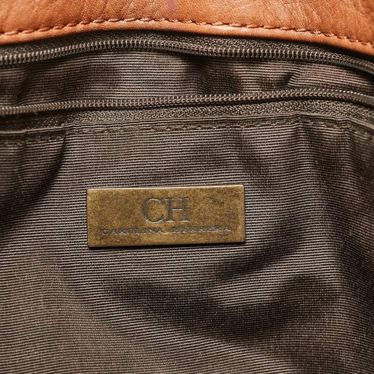 Pre Owned Carolina Herrera Brown Quilted Leather Studded Logo Tote