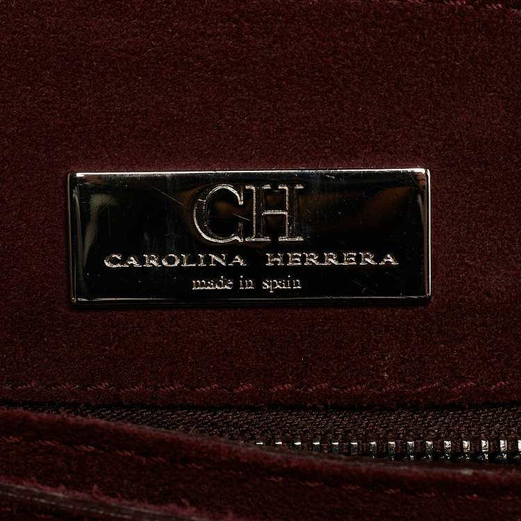 Pre Owned Carolina Herrera Gold Monogram Embossed Leather Flap Top Handle Bag