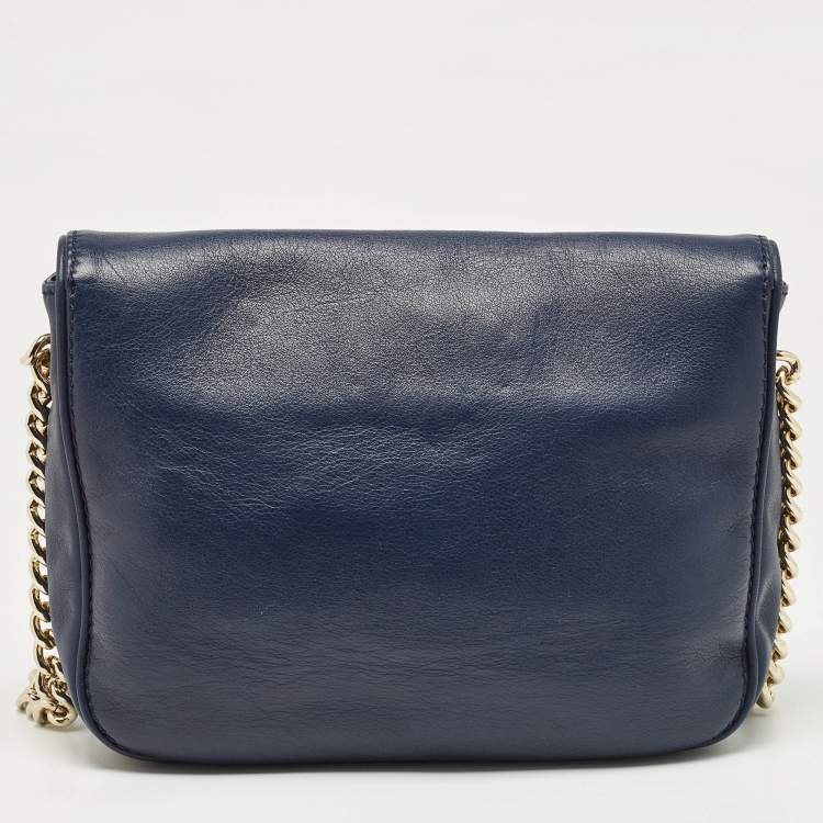 Pre Owned Carolina Herrera Navy Blue Leather New Baltazar Flap Shoulder Bag