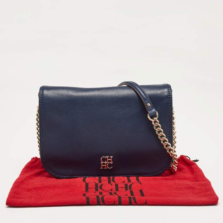 Pre Owned Carolina Herrera Navy Blue Leather New Baltazar Flap Shoulder Bag