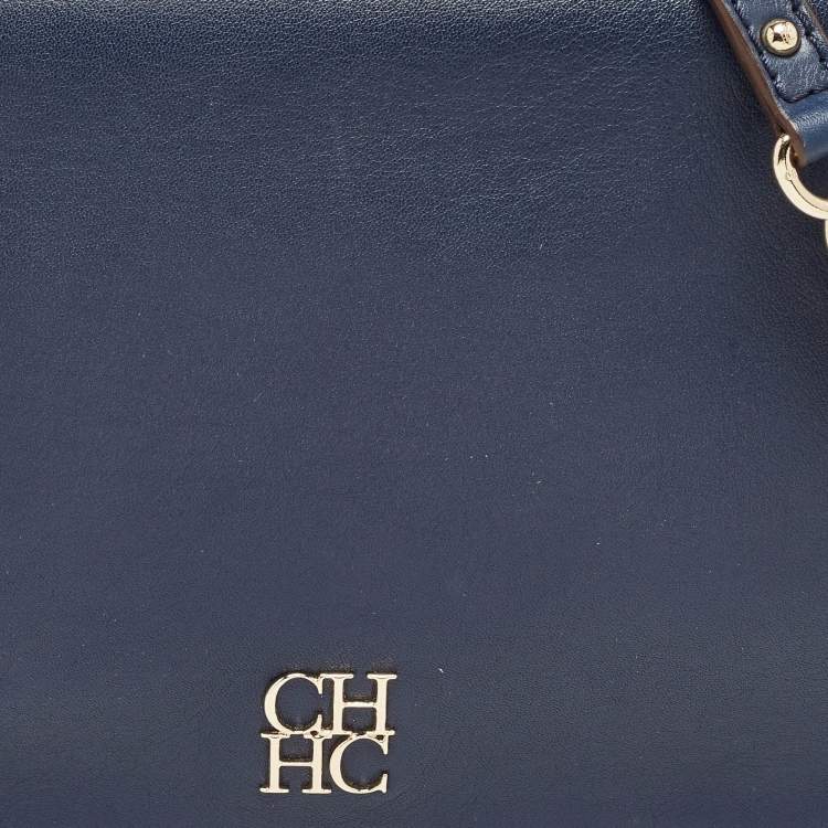 Pre Owned Carolina Herrera Navy Blue Leather New Baltazar Flap Shoulder Bag