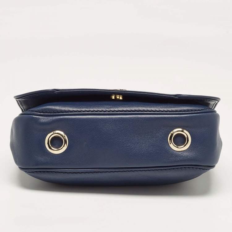 Pre Owned Carolina Herrera Navy Blue Leather New Baltazar Flap Shoulder Bag