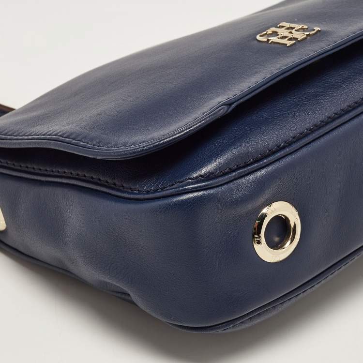 Pre Owned Carolina Herrera Navy Blue Leather New Baltazar Flap Shoulder Bag