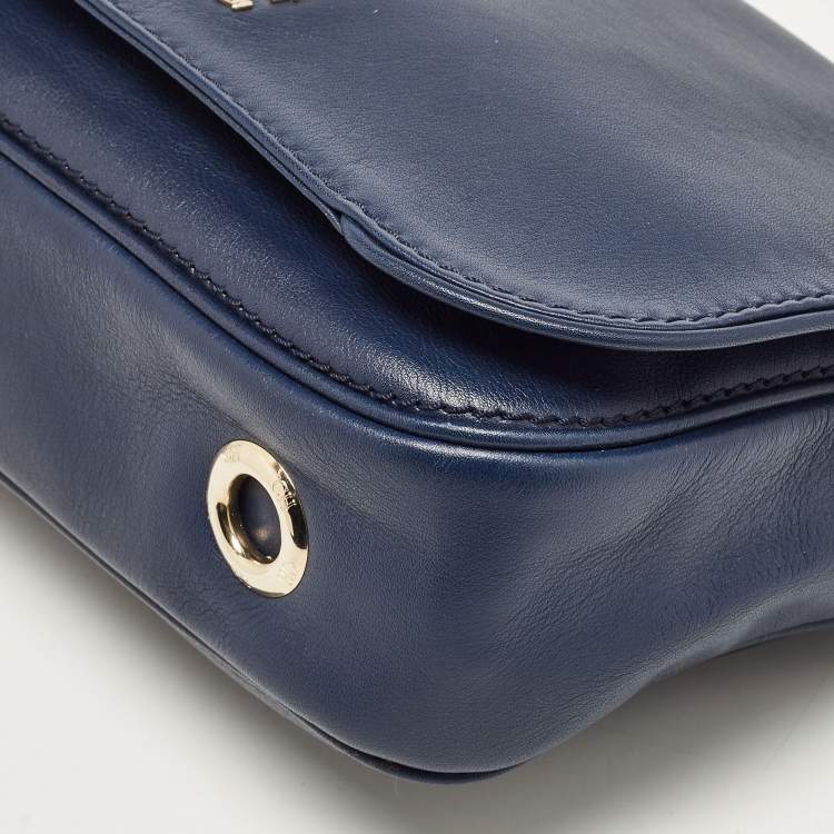 Pre Owned Carolina Herrera Navy Blue Leather New Baltazar Flap Shoulder Bag