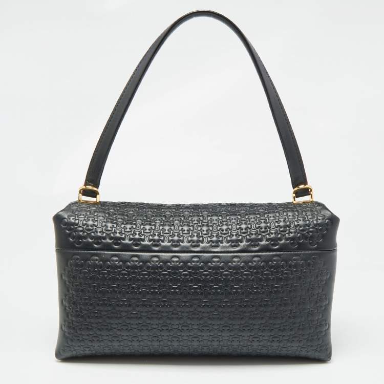 Pre Owned Carolina Herrera Black Embossed Leather Camelot Top Handle Bag
