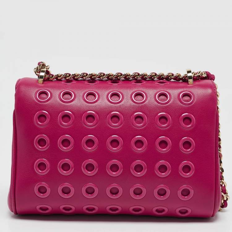 Pre Owned Carolina Herrera Pink Leather Eyelet CHHC Tassel Shoulder Bag