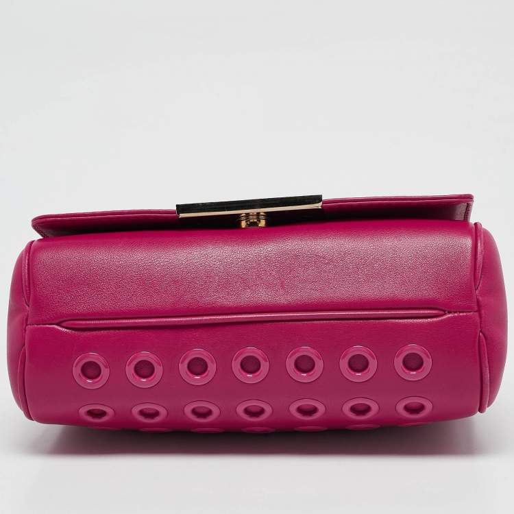 Pre Owned Carolina Herrera Pink Leather Eyelet CHHC Tassel Shoulder Bag