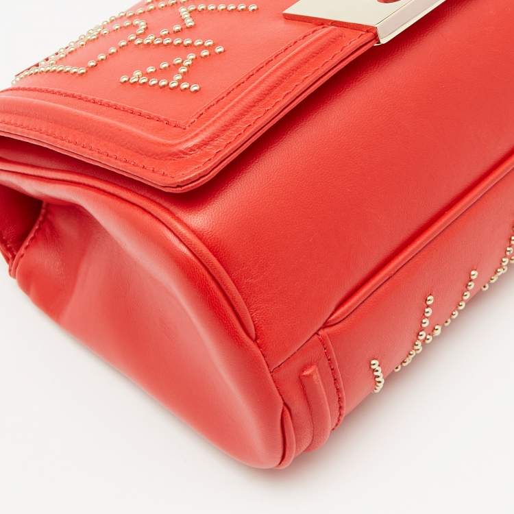 Pre Owned Carolina Herrera Red Leather Studded Bimba Shoulder Bag