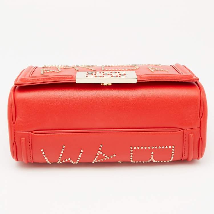 Pre Owned Carolina Herrera Red Leather Studded Bimba Shoulder Bag