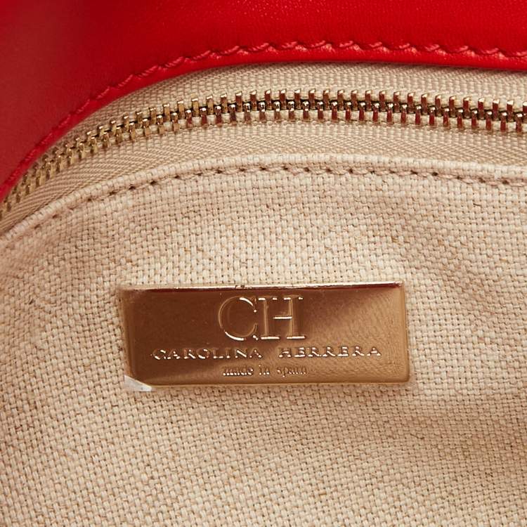 Pre Owned Carolina Herrera Red Leather Studded Bimba Shoulder Bag