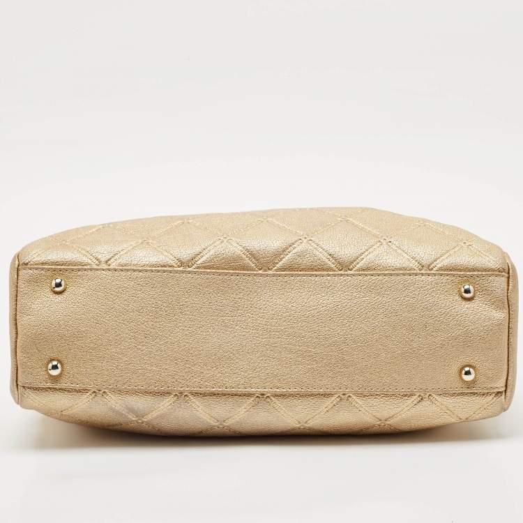 Pre Owned Carolina Herrera Gold Quilted Embossed Leather Chain Tote