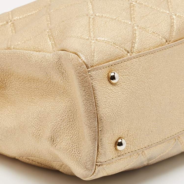Pre Owned Carolina Herrera Gold Quilted Embossed Leather Chain Tote