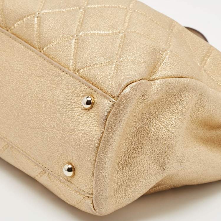 Pre Owned Carolina Herrera Gold Quilted Embossed Leather Chain Tote