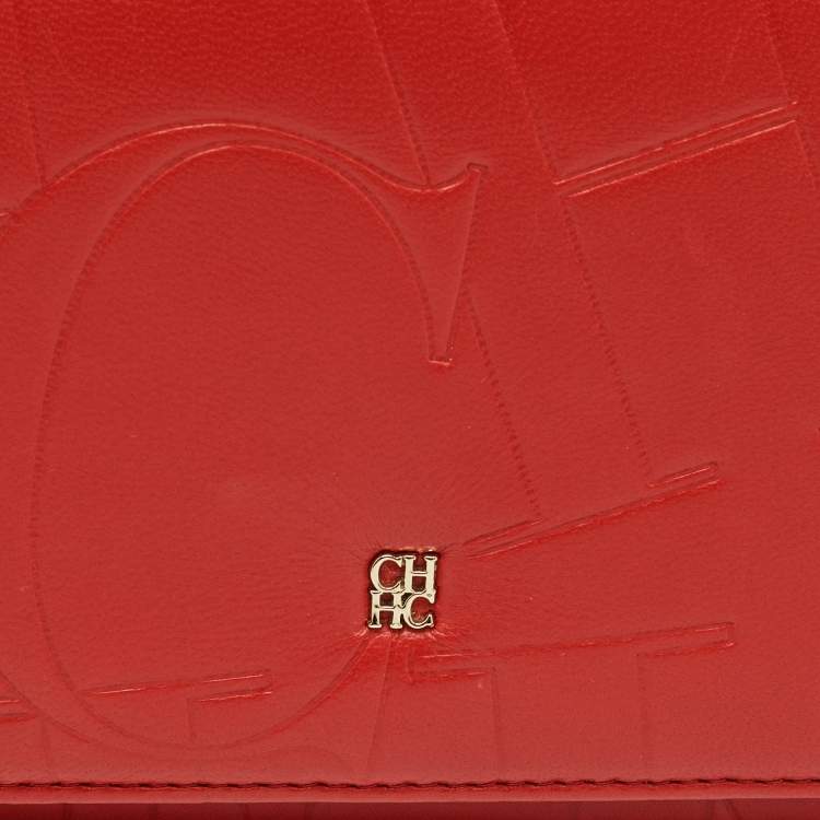 مملوكة مسبقًا Carolina Herrera Red Logo Embossed Leather Insignia Top Handle Bag