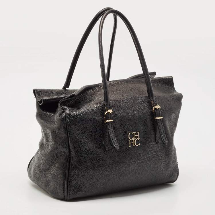 Pre Owned Carolina Herrera Black Leather Flap Satchel