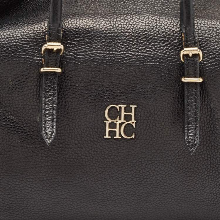 Pre Owned Carolina Herrera Black Leather Flap Satchel