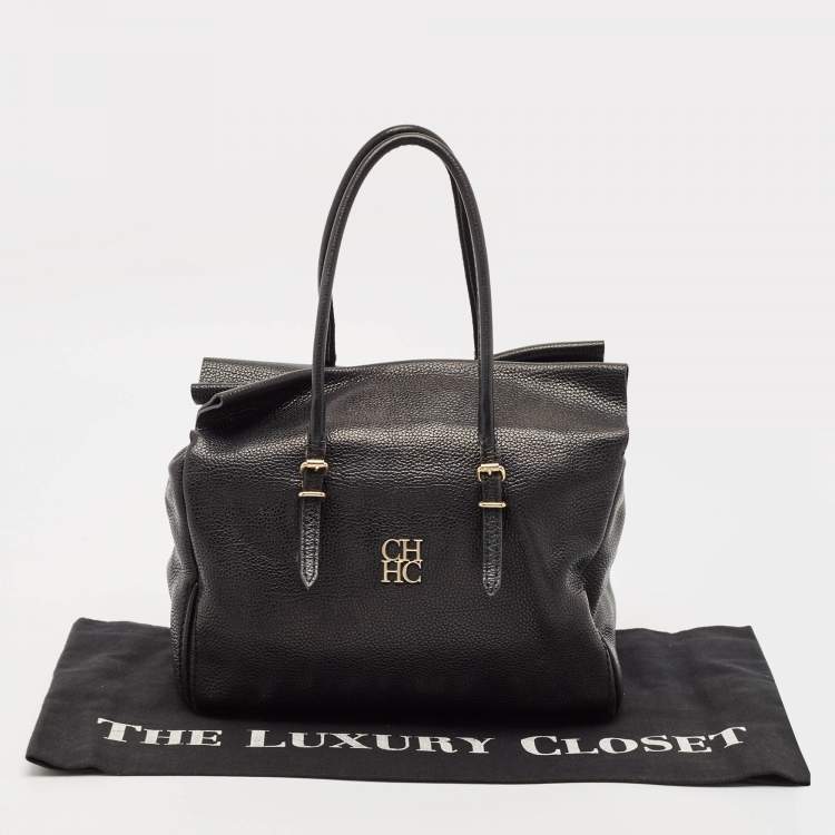 Pre Owned Carolina Herrera Black Leather Flap Satchel