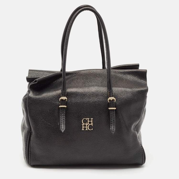 Pre Owned Carolina Herrera Black Leather Flap Satchel