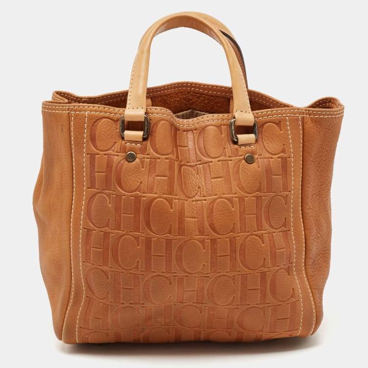 Pre Owned Carolina Herrera Brown Monogram Embossed Leather Andy Tote