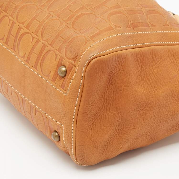 Pre Owned Carolina Herrera Brown Monogram Embossed Leather Andy Tote