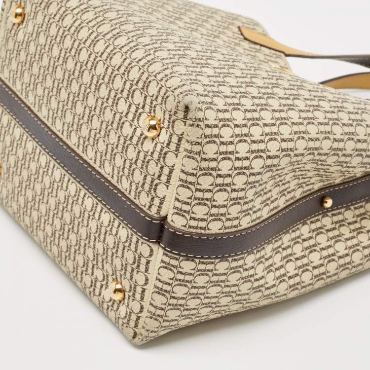 Pre Owned Carolina Herrera Tricolor Monogram Coated Canvas and Leather Small Matryoshka Locked Tote