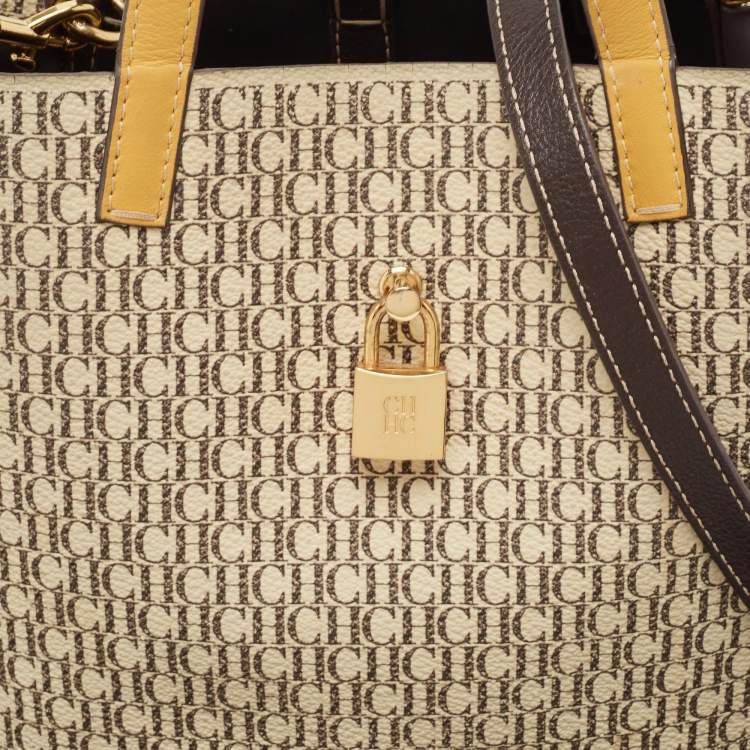 Pre Owned Carolina Herrera Tricolor Monogram Coated Canvas and Leather Small Matryoshka Locked Tote