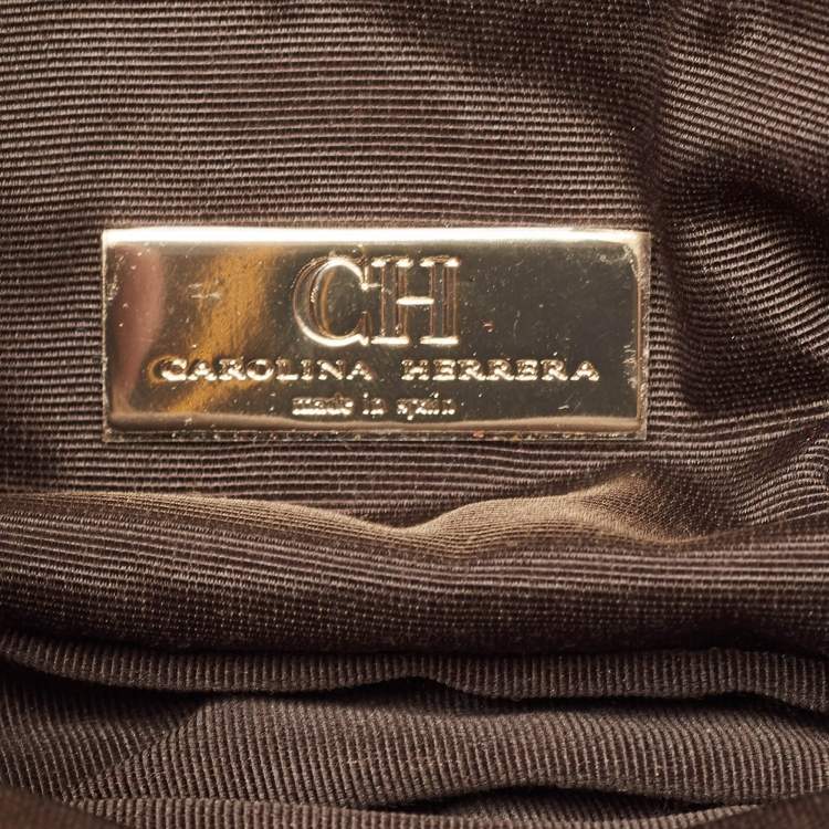 Pre Owned Carolina Herrera Gold Monogram Embossed Leather Bow Flap Chain Bag